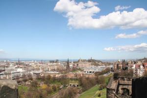 View of Edinburgh from further into the castle. You can see the National Gallery and the Walter Scott Memorial. 